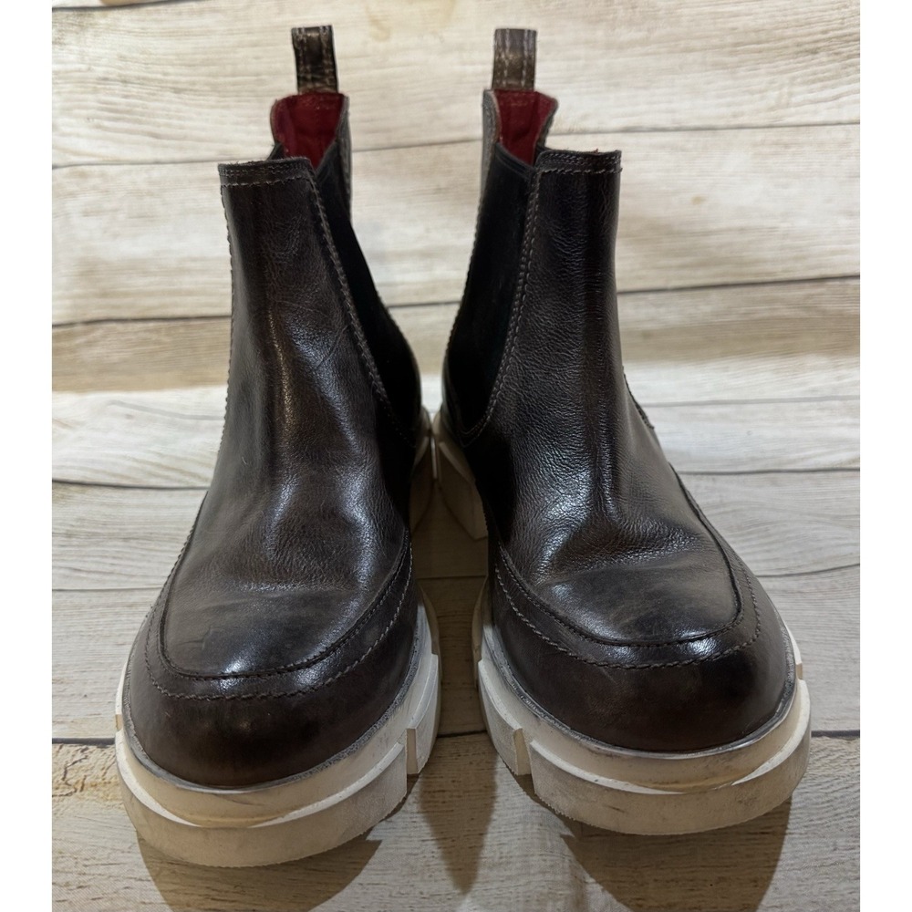 Wmns Bed Stu Chelsea Boots Brown Distressed Leather Chunky White Heel Sz 10 - Picture 4 of 9